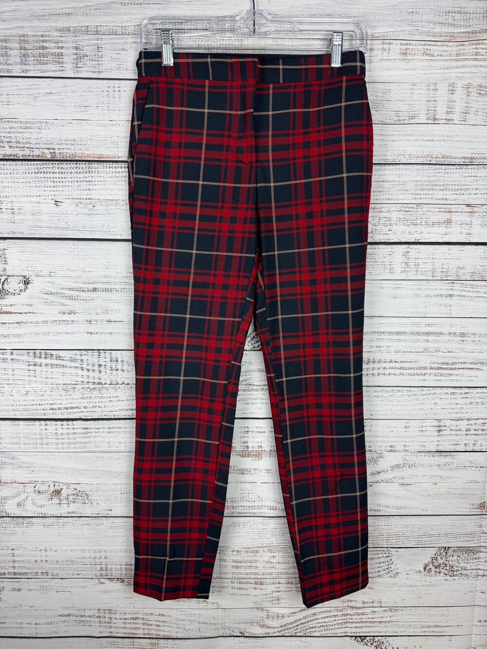 Zara Red Blue Plaid Trouser Pants Small Career Office Academic Teacher Gothic